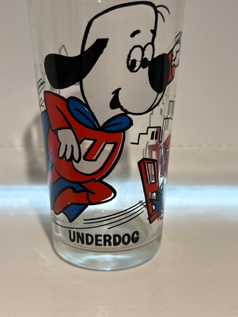 Vintage 1970s Pepsi collector series drinking glass featuring Underdog